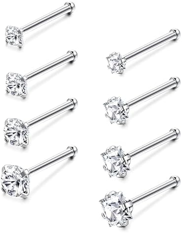 18G Nose Rings Stud for Women Men Silver Nose Piercing...