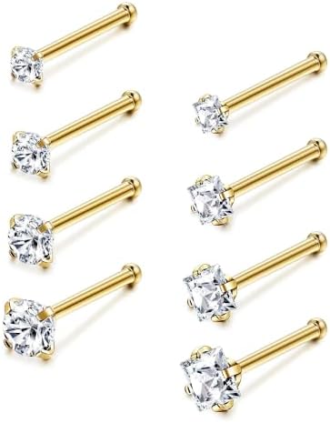 20G Nose Rings Stud for Women Men 14K Gold Plated Nose...
