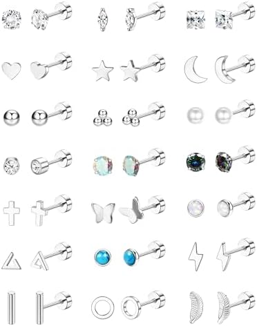 21Pairs Flat Back Earrings for Women Hypoallergenic Studs Set