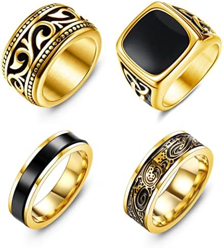 4 Pcs Signet Rings for Men Vintage Celtic Ring Set Gold Tone