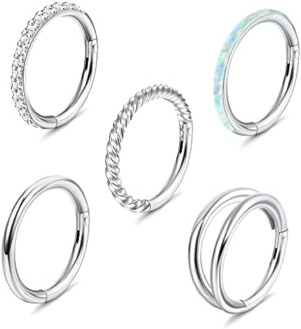 5pcs Hypoallergenic Silver Nose Rings Hoops for Women...