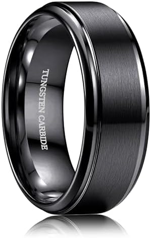 8MM Tungsten Wedding Band Ring for Men Black Rings