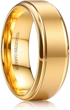 8MM Tungsten Wedding Band Ring for Men Gold Rings