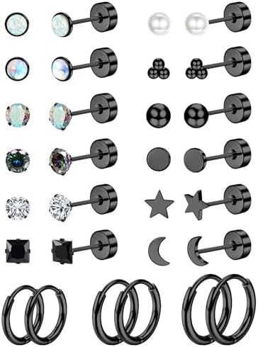 Black Flat Back Earrings Hypoallergenic Surgical Steel...