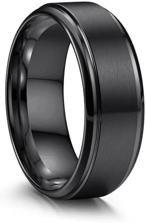 Black Mens Wedding Band Stainless Steel Ring for Men
