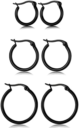 Black Stainless Steel Hoop Earrings for Women...