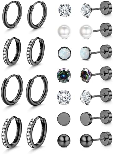 Flat Back Earrings for Women Hypoallergenic Black Earring...