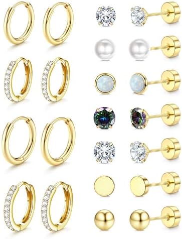 Flat Back Earrings for Women Hypoallergenic Gold Earring...