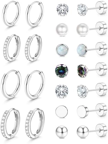Flat Back Earrings for Women Hypoallergenic Silver Earring...