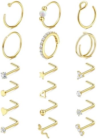 Gold Nose Rings for Women Men Surgical Steel Nose Hoops L...