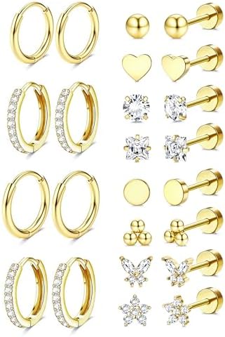 Hypoallergenic Flat Back Earrings for Women Gold Earring...