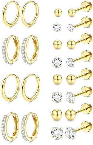 Hypoallergenic Flat Back Earrings for Women Gold Earring...