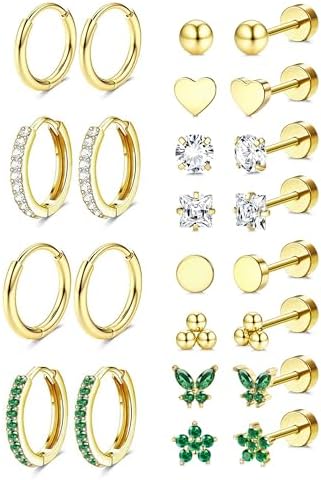 Hypoallergenic Flat Back Earrings for Women Gold Earring...
