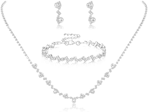 Silver Bridal Wedding Jewelry Set Crystal Necklace...