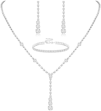 Silver Jewelry Set for Women Sparkly Crystal Wedding...