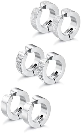 Silver Mens Clip On Hoop Earrings