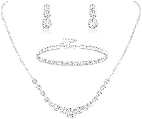 Silver Tone Jewelry Set for Women Danity Crystal Wedding...