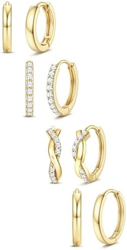 Small Gold Hoop Earrings for Women Earring Stacks CZ Twisted